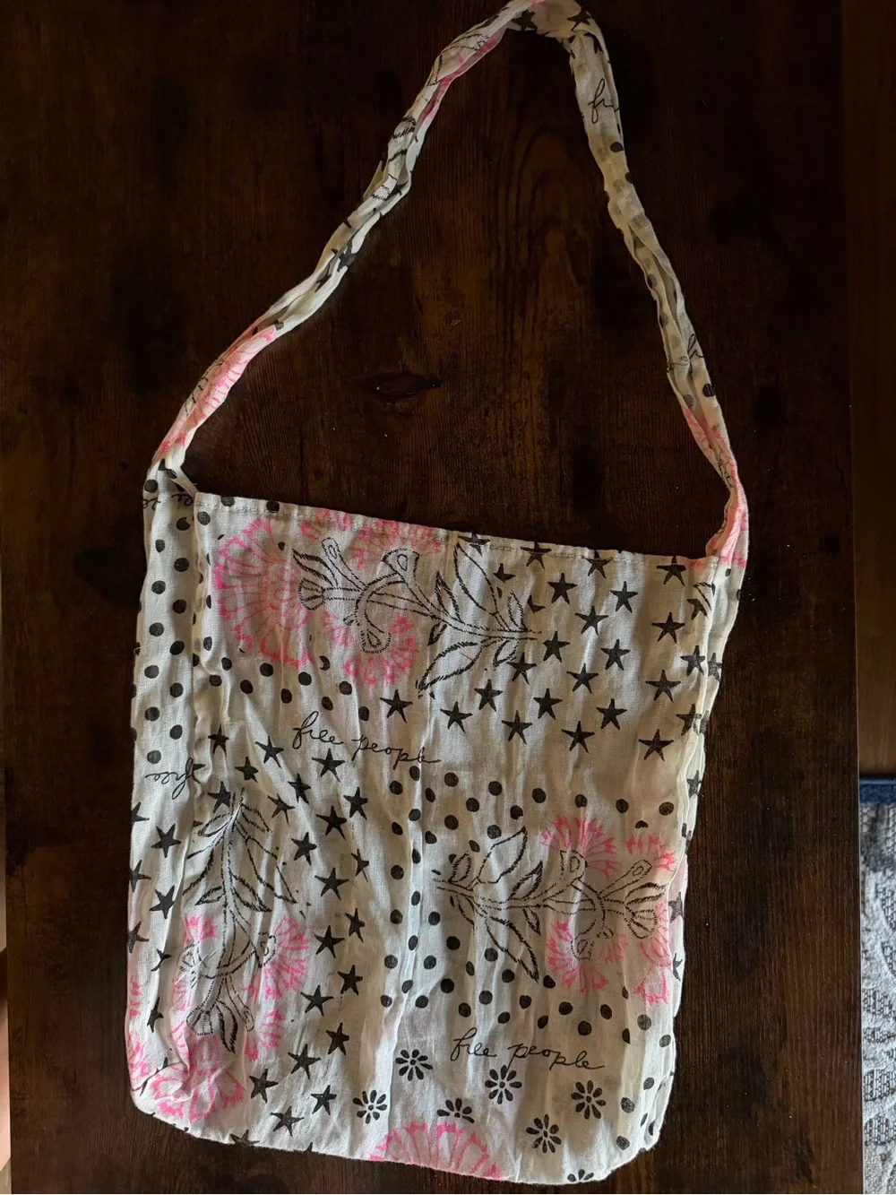 Free People Sheer Canvas Tote in White with Black & Pink Accents
